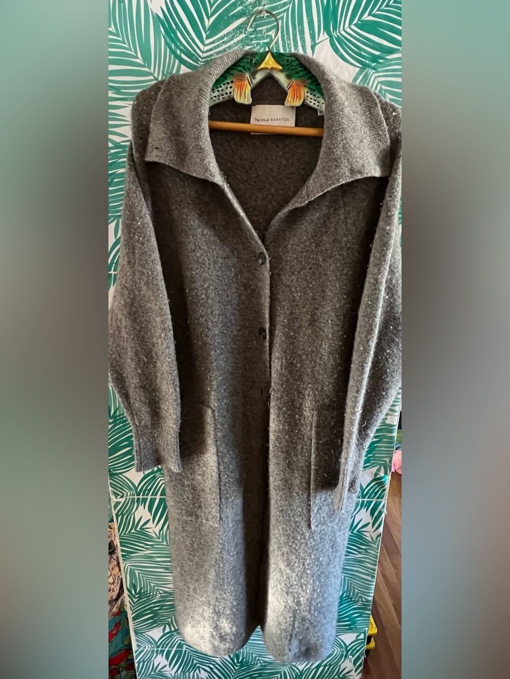 The Group Babaton Nour by Aritzia Long Gray Button-Front Wool Cardigan Sz S